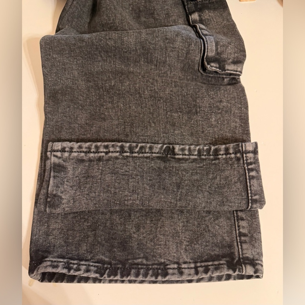 Black Acid Wash Women’s Wide Leg XL Cargo Denim Jeans High Rise Measure 33x29.5” - Picture 8 of 14